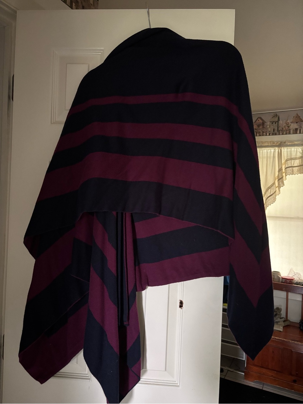 Beautiful Navy Blue and Burgundy Wrap Poncho.  Reversible